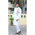 Super White Dhupian Silk Block Print Panjabi For Men.