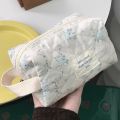 Heart Quilted Women's Cosmetic Bag Cotton Padded Floral Makeup Bag Checkered Lightweight Travel Organizer Toiletry Storage Pouch.