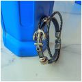 Black Braided Men Leather Bracelet Stainless Steel Magnetic Buckle.