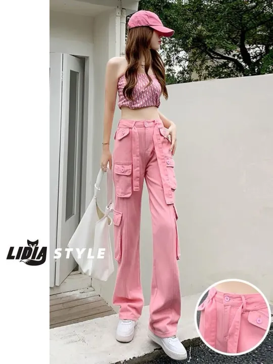 Pink%20Jeans%20Overalls%20Women's%20Summer%20Thin%20High%20Waist%20Slimming%20and%20Straight%20Loose%20Casual%20Wide%20Leg%20Mop%20Pantsins%20-%20Image%209