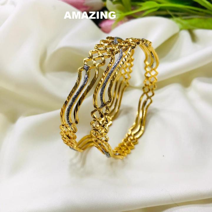 Palish Stylish Gold palish and white giliter laying Bangles 2 pcs | Daraz.com.bd