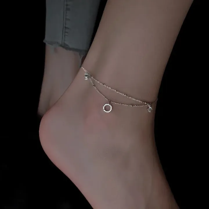 Wedding%20Fashion%20New%20925%20Sterling%20Silver%20Shine%20Round%20Cubic%20Zirconia%20Multilayer%20Chain%20Anklets%20For%20Women%20Girl%20LB017%20-%20Image%205