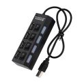 USB Hub 4 Port USB 2.0 Hub On/Off Switches + DC Power Adapter Cable For PC Laptop Multi HUB Splitter Port Portable Expander.