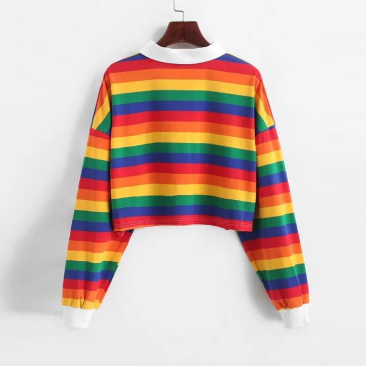 Rainbow%20Striped%20Print%20Short%20Pullover%20Hoodie%20Women's%20Top%20Long%20Sleeve%20With%20Button%20Sweatshirt%20Casual%20Turn-down%20Collar%20Warm%20Sweater%20-%20Image%205