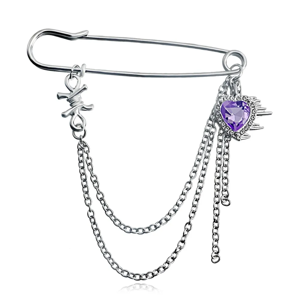 Man Brooch Cross Suit Tassel Chain Lapel Pin Suit Shirt Collar