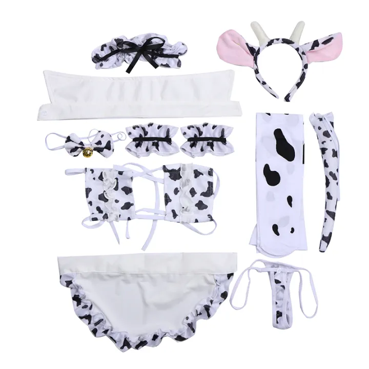 Cow Cosplay Costume Maid Bikini Anime Girls Swimwear Clothing Bra Panty Stocking