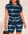 Summer Fashion Print Two Piece Set Women Casual Round Neck Short Sleeve Tshirt Shorts Two Piece Set Women. 