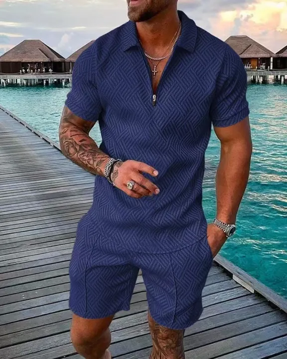 2023%20New%20Men's%20Suit%203D%20Color%20Stitching%20Print%20Summer%20Short%20Sleeve%20Polo%20Shirt%20Shorts%20Suit%20Fashion%20Zipper%20Polo%20Shirt%20Two%20Piece%20Set%20-%20Image%204