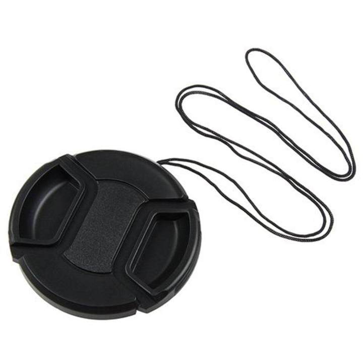 Black 58mm Plastic Snap on Lens Cap with Cable for SLR Cameras