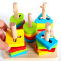 Wooden Five Column Set Blocks Geometry Puzzles Educational Toys for Kids - Multicolors. 