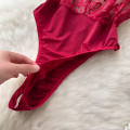 Casual Lace Short Jumpsuits High Waist Tights Jump Suits Ladies Se-xy Dress - Rose Red. 