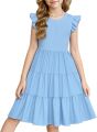 Kids Girls Summer sweet Dresses with Short Sleeve A-Line design and Tiered Midi Casual Sundress Size 0-12 Years old childrens. 
