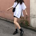 Tees Black White Solid Color Basic T shirts Women Casual Harajuku Summer Cool Girl Long Streetwear Tops Korean Hipster. 