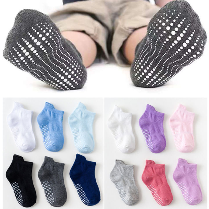 6 pairs Candy Color Baby Socks Cotton Soft Casual Kids Socks Baby Boys Girls Non-slip Floor Sock