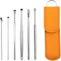6PCS Ear Pick Set Portable Ear Cleaner Set Stainless Steel With Lather Case. 