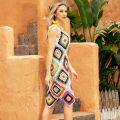 Stylish Crochet Beach Dress Women Bohemia Cover Ups Wholesale Colourful Holiday Sundress Handmade V Slip Vestido Mujer. 