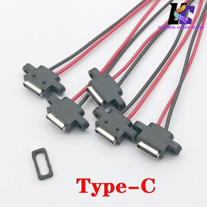 USB-C socket, 2-wire built-in Type-C connection, USB-C connector for panel mounting, 3A, fast charging Type-C connection, USB-C pigtail cable, USB-C plug to