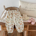 Summer New Floral Pants For Girls Thin Cotton Versatile Trousers Toddler Fashion Full Print Casual Loose Mosquito Proof Pants.