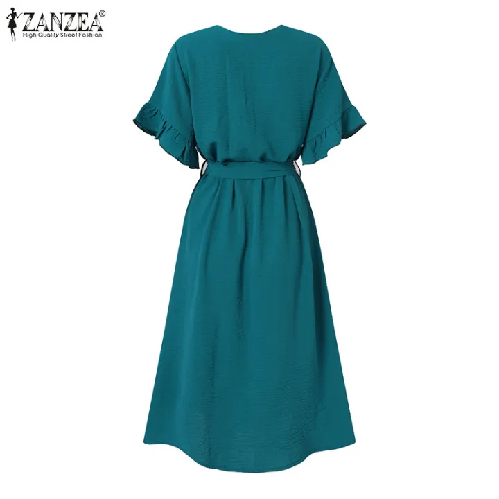 ZANZEA%20Women%20Short%20Sleeve%20Button%20Up%20A-Line%20Sundress%20Party%20Summer%20Belted%20Long%20Midi%20Dress%20#15%20-%20Image%207