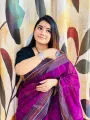 Magenta Colour Half Silk Special Sui Dhaga Katha Stitch Saree For Women. 