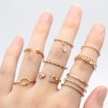 8Pcs/Set Exquisite Simple Crystal Geometric Ring Set Women Personality Hip-Hop Rock Finger Rings Party Jewelry Accessories. 