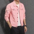 M- 5XL Fashion Brand Denim Jacket Men Ripped Holes Mens Pink black Jean Jackets Garment Washed Mens Denim Coat. 