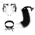 Animals Ears and Tail Cat Ear Hair Band Lovely Cat Ear and Long Tail Black White. 