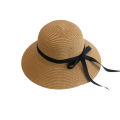 Summer women's sunshade straw hat black ribbon bow big brim hat Japanese adult pot hat women's sunscreen fold.