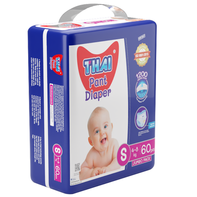 Thai Baby Pant Diapers Size-S (4-8 Kg) 60 Pcs