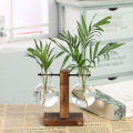 (New)Mini Tranparent Hydroponic mall Vae With tanding Wooden Frame Plant Bonai Dektop Decoration Creative Gla Vae Dektop Decoration.