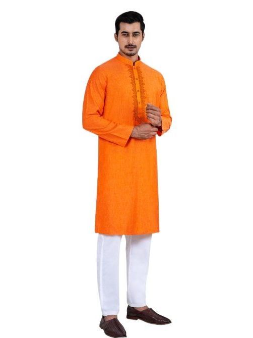Lubnan%20Mens%20Orange%20Color%20Indian%20Cotton%20Regular%20Fit%20Panjabi%20-%20Image%205