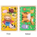 Kid Brain Wooden Toy Double-sided 3D Strip Animal Puzzle Telling Stories Stacking Jigsaw Montessori Educational Toy for Children.