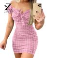 Zentora Party Dress Casual Plaid Print Off Shoulder Bodycon Dress. 