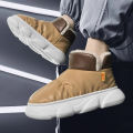 Winter Home Slippers Men's Cotton Shoe Soft Upper Slip-on Plus Velvet Comfortable Waterproof Outdoor Snow Shoes All-match Warm.