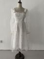 Autumn Spring White Mesh Fairy Dress Woman French Vintage Embroidery Floral Flare Sleeve Princess Prom Dresses Vestido Blanco. 