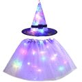 Women Kids Girl Glow Cobweb Light Up Tutu Skirt Spider Web Hat Wizard Witch Costume Party Gift Bat Cloak Halloween Christmas.
