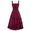 SD Women Renaissance Ruffle Decorated Dress Square Neck Elastic Waist Dress Solid Square Neck Irregular High Low Hem Dresses A30.