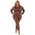 Plus Size Pant Sets L-5XL Fashion Streetwear Pure Color Slim Two Piece Set Crop Top Matching Suits O-neck Casual Women Clothing. 