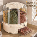 New Rice Bucket Household Rotatable Sealed Insect-Proof Moisture-Proof Multi-Functional Multi-Grid Rice Noodle Storage Box Rice Container.
