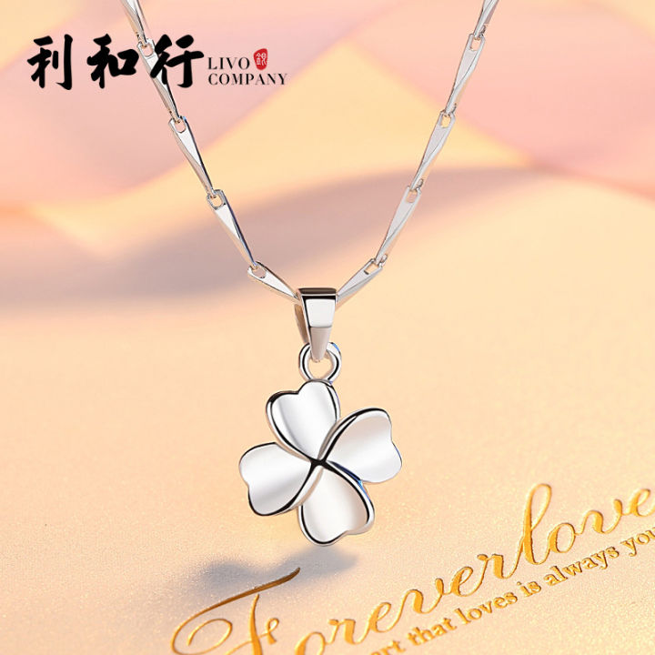 s999 sterling silver necklace women's Korean version fashion lucky glossy four-leaf clover pendant clavicle chain jewelry factory direct sales