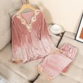 Autumn  Pajamas Set Casual Women Sleepwear Velour 2 Pieces Shirt&Pants Lounge Wear Soft Velvet Lingerie Home Clothes. 