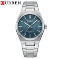 CURREN 8439 Silver Stainless Steel Analog Watch For Men - Royal Blue & Silver.