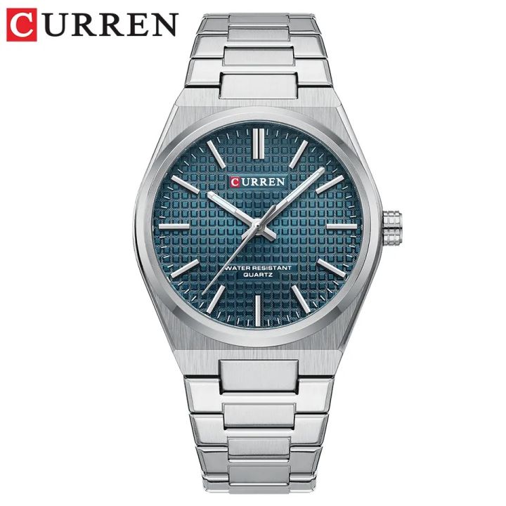 CURREN 8439 Silver Stainless Steel Analog Watch For Men - Royal Blue & Silver