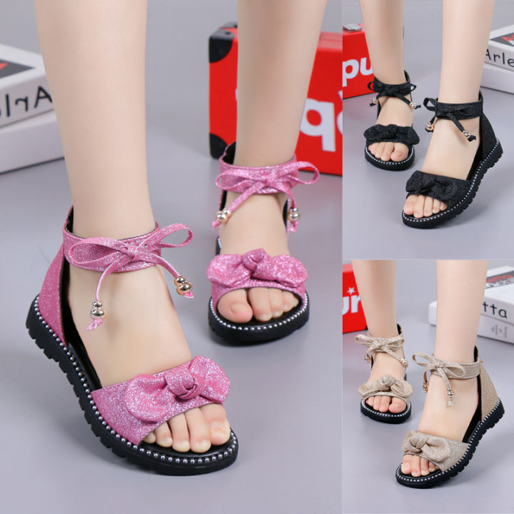 Girls' Sandals Summer 2024 New Fashion Korean Edition Princess Shoes, Big Kids, Little Girls, Soft Sole Children's Roman Shoes