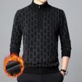 New Fashion Men's Fall Winter Snow Cloth Imitation Mink Velvet Half-zip Pullover Sweater Mens Half-turtleneck Plaid Knit Sweater. 