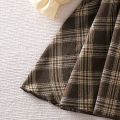 DSstyles Girls Plaid Overall Dress Sets Cute Belted Ruffle A-Line Dresses Kids Spring Long Sleeved Patchwork Princess Skirts. 