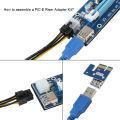 PCIE Riser 1X to 16X Powered Riser Adapter Card ,60cm USB 3.0 Extension Cable, 6 Pin SATA Power Cable - 6 Pack. 