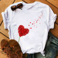 Red Love Heart Dandelion Printed T Shirt Women Fashion T Shirt Female Short Sleeve Casual Tops Black Tee Shirts Women Cute T-shi. 