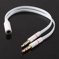 Headphone Earphone Mic Audio Y Splitter Cable Cord Wire for PC Laptop 2 Male to 1 Female 3.5mm (White). 