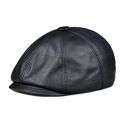 Men's Leather Warm Octagonal Cap, Casual Vintage Newsboy Cap Golf Driving Flat Cabbie Hat, Winter Male Artist Gatsby Cap.